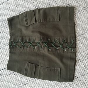 Olive green Akira lace up mini skirt